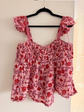 Free People Pink Floral Smocked Top